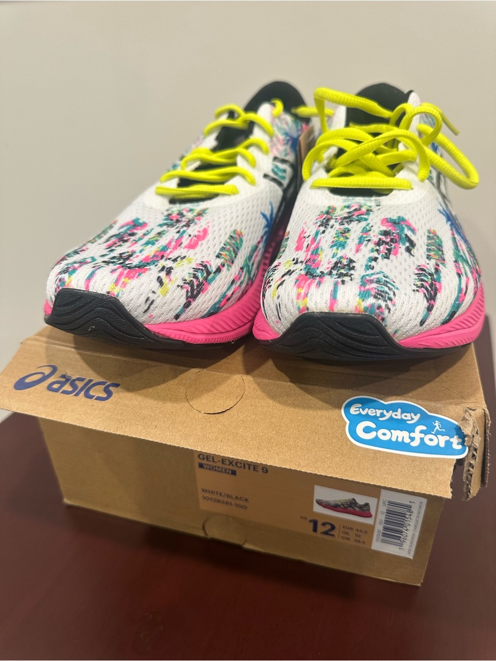 ASICS Women’s White Multicolor Running Shoes with Pink Sole